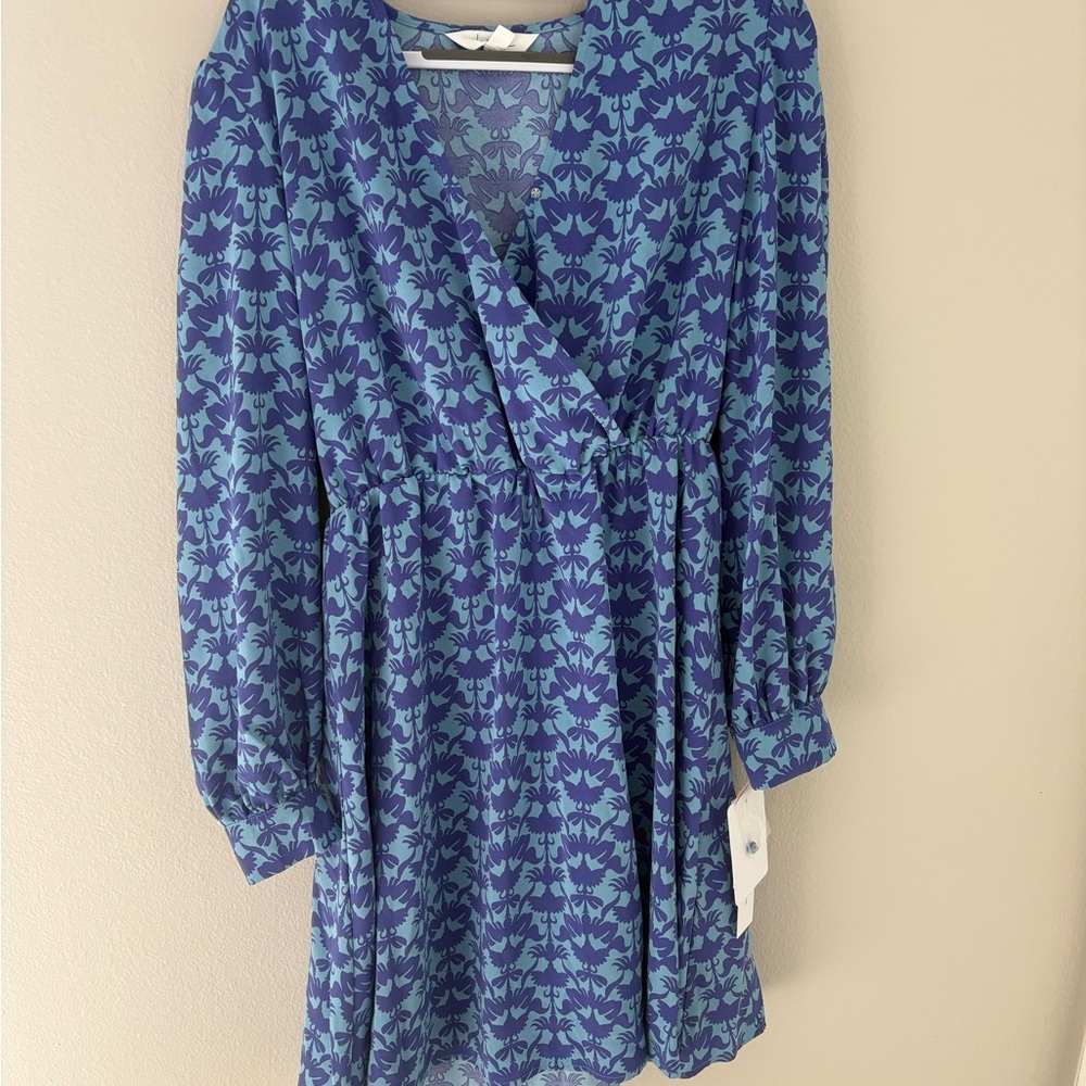 Nicole Miller Teal and Purple Patterned Dress